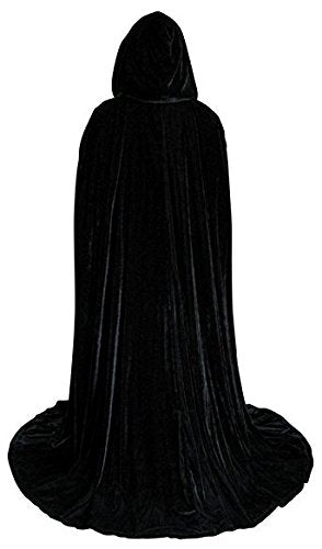 MJPARTY Adult Halloween Cape Hooded Unisex Long Velvet Cloak Black