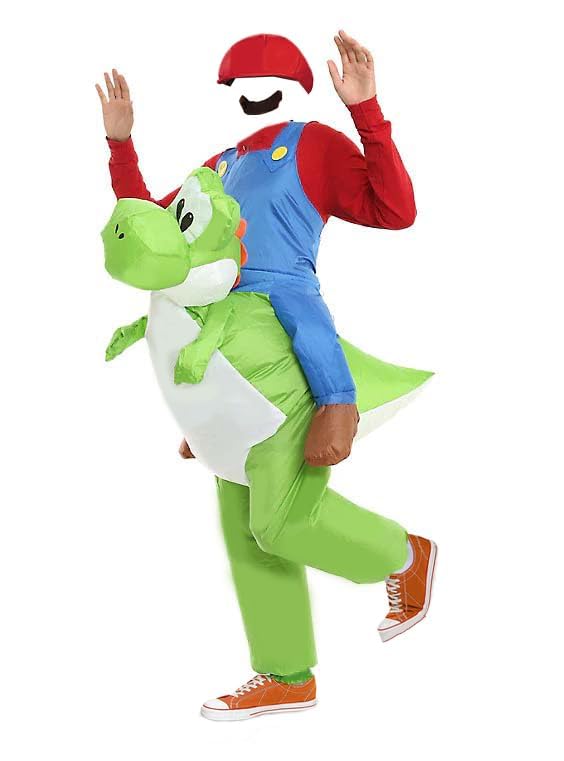MJPARTY Adult Inflatable Super Plumber Riding Dinosaur Fancy Dress Costume