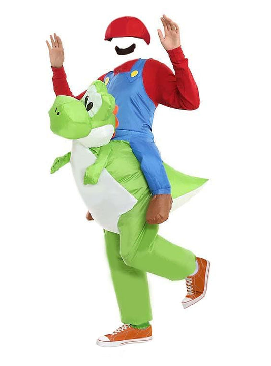MJPARTY Adult Inflatable Super Plumber Riding Dinosaur Fancy Dress Costume