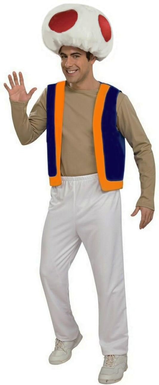 MJPARTY Adult Super Plumber Bros Mushroom Costume Toad Fancy Dress Costume Video Game Shirt Included Male