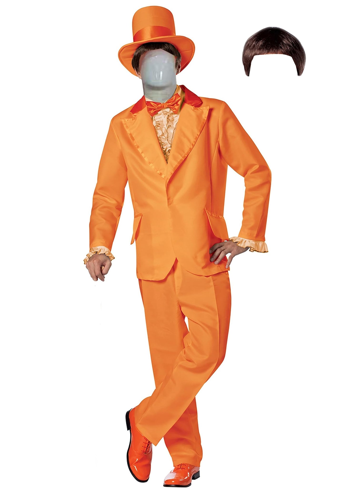 MJPARTY Mens 90s Tuxedo Orange Fancy Dress Costume Adult Tuxedo Suit 1990s Movie Outfit W/Wig