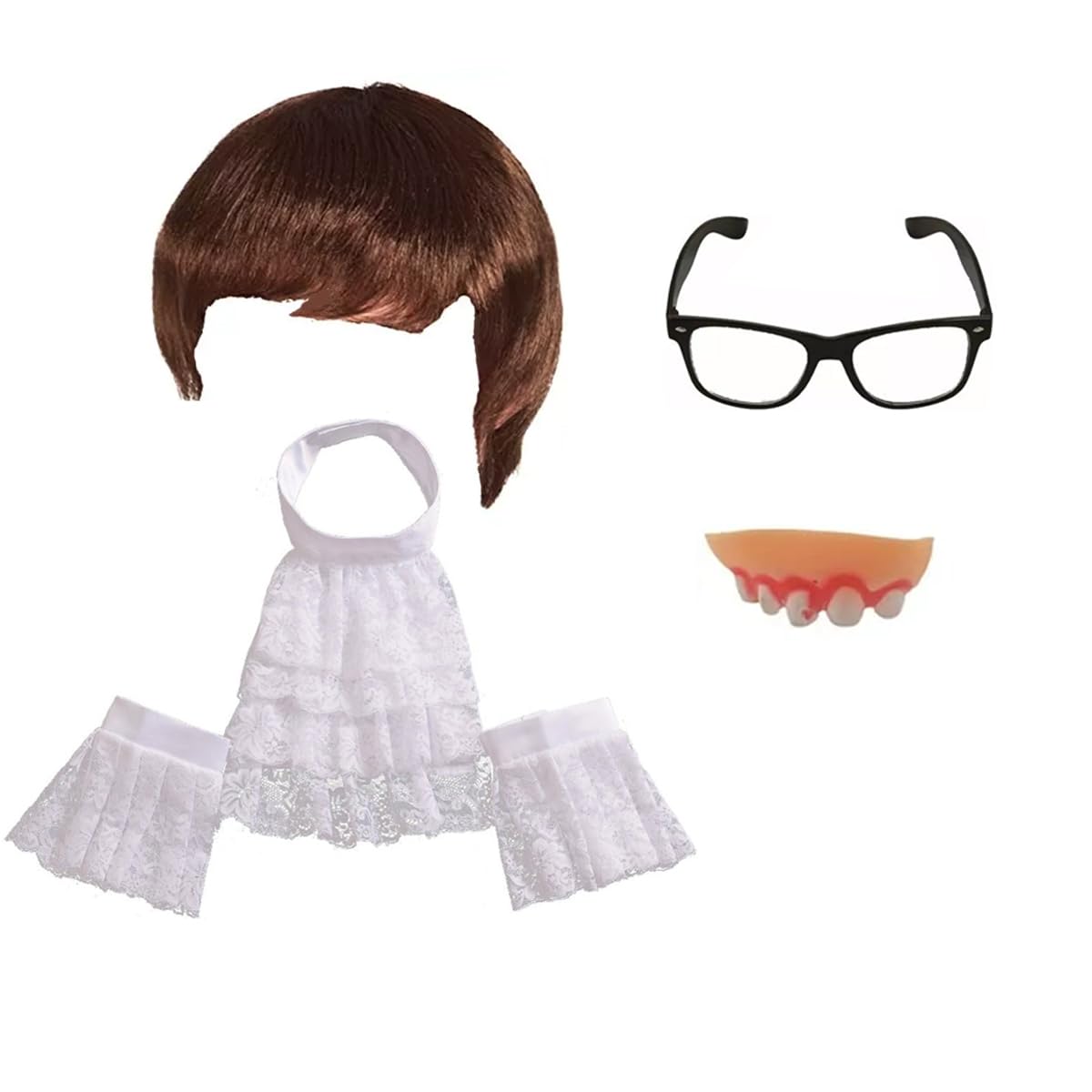 MJPARTY Mens 60s Fancy Dress Costume Groovy Powers Accessory Kit Wig Glasses Spy Movie Character