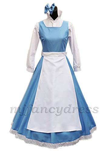 MJPARTY Womens Belle Blue Dress Costume Fairytale Blue Maid Fancy Dress Costume