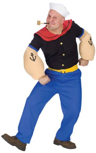 Adult Popeye The Sailor Fancy Dress Costume Mens Gents Male l xl xxl (Men: 48/50)