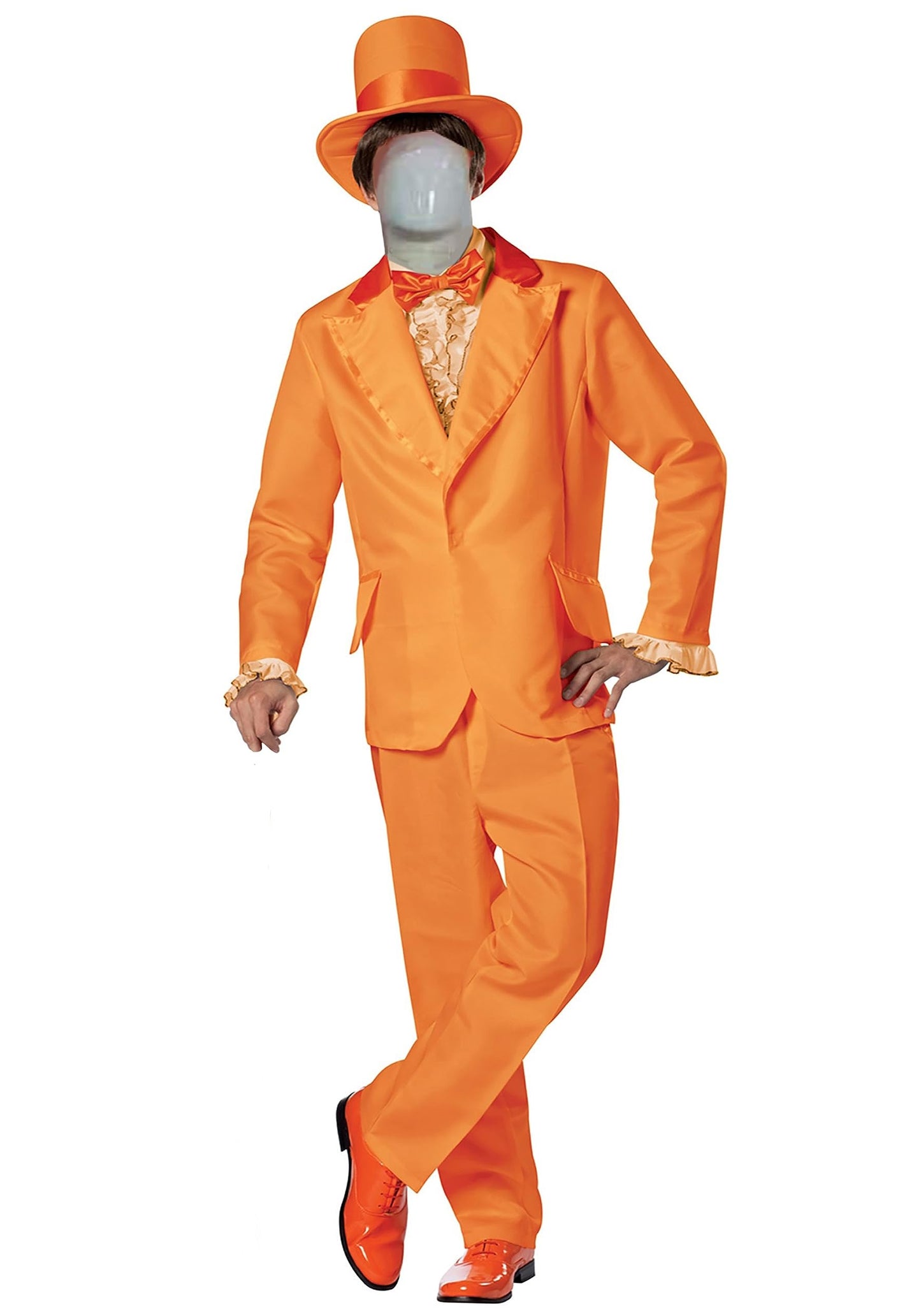 MJPARTY Mens 90s Tuxedo Orange Fancy Dress Costume Adult Tuxedo Suit 1990s Movie Outfit W/Wig