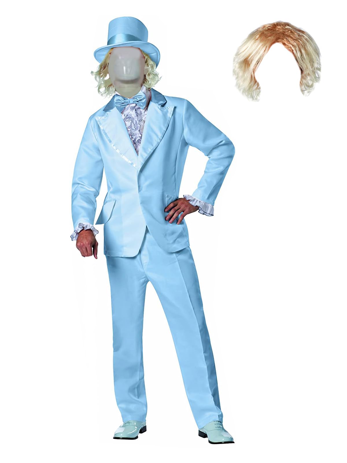 MJPARTY Mens 1990s Tuxedo Blue Fancy Dress Costume Adult Tuxedo Suit 90s Movie Outfit With Wig